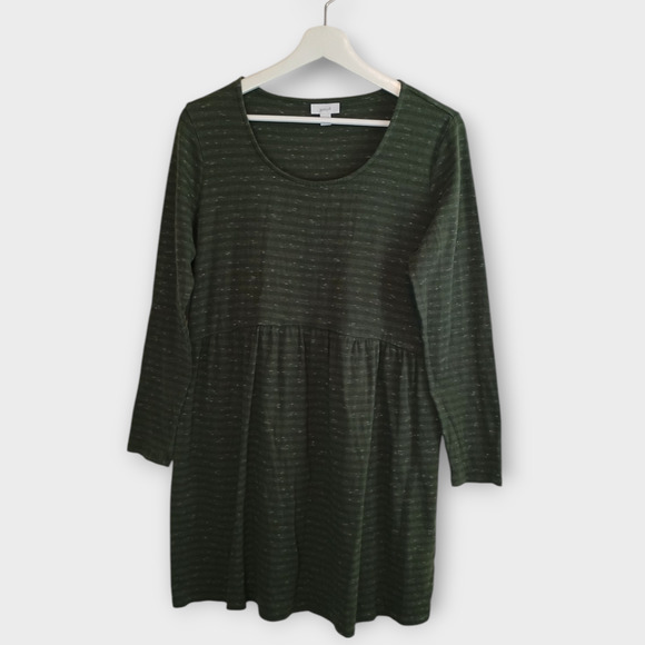 J. Jill Dresses & Skirts - Pure Jill Dress Womens Medium Green Striped Baby Doll Skater Minimalist Knit